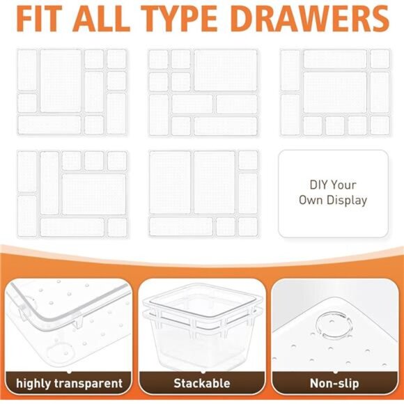 45 PCS Clear Drawer Organizers Set Plastic Storage Bins Trays for Makeup Kitchen - Picture 6 of 7